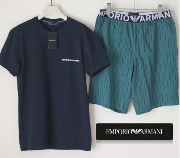 新品タグ付き【エンポリオアルマーニ】上下セットアップ 半袖Tシャツ ショートパンツ 紺緑 M(M-L) v7058