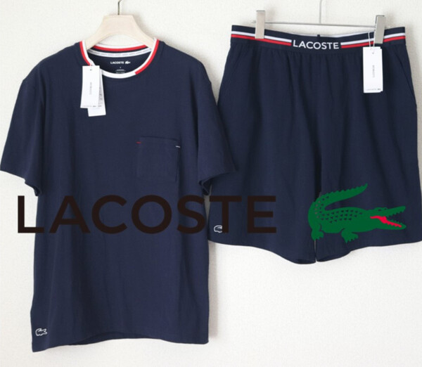 新品タグ付き【LACOSTE/ラコステ】上下セットアップ 半袖Tシャツ ショートパンツ 紺 上(S) 下(M) v7046
