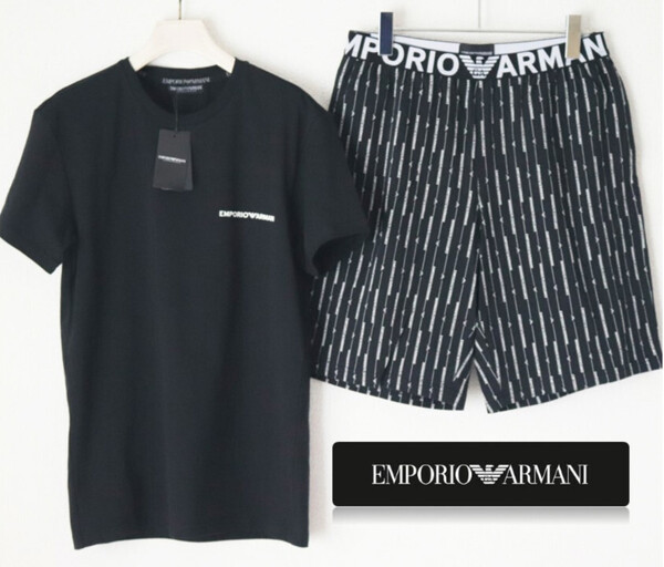 新品タグ付き【エンポリオアルマーニ】上下セットアップ 半袖Tシャツ ショートパンツ 黒 L(L-XL) v7083