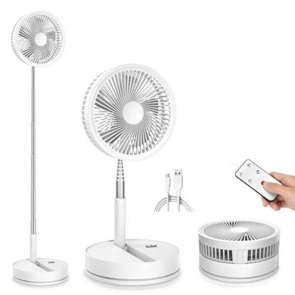 ポータブル折りたたみ式充電式首振り扇風機、23CM 7200mAhバッテリー駆動USB 4スピード、リモコン付き小型サーキュレータ