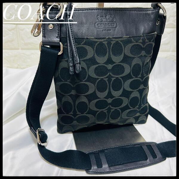 COACH ショルダーバッグ 黒 ブラック サコッシュ シグネチャー コーチ レザー コンパクト 肩掛け 肩掛けバッグ