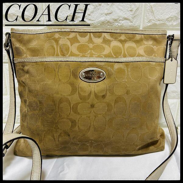 COACH ショルダーバッグ コーチ シグネチャー ベージュ ホワイト バッグ かばん カバン ロゴ レザー ポシェット 肩掛けバッグ