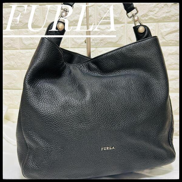 FURLA フルラ ハンドバッグ ショルダーバッグ ビジネスバッグ 黒 ブラックレザー トートバッグ 肩掛け ワンショルダー ビジネス