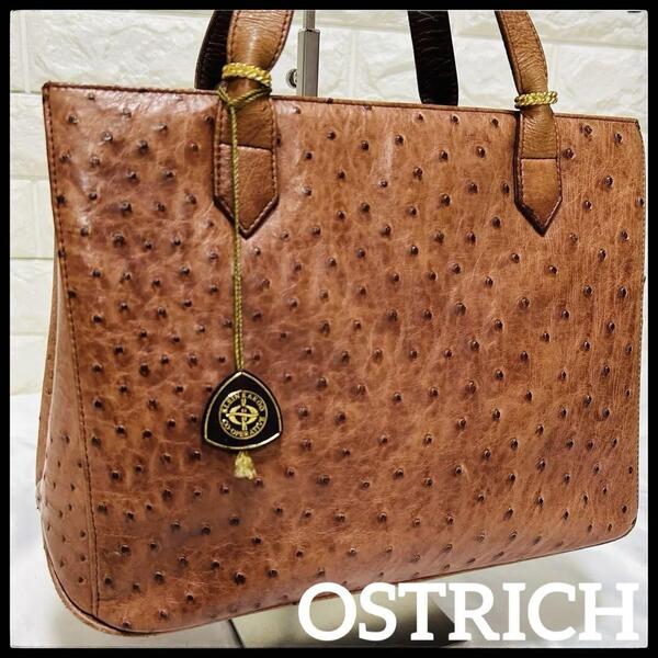 OSTRICH オーストリッチ ハンドバッグ トートバッグ オレンジ ブラウンゴールド 牛革 本革 エキゾチックレザー アニマル ダチョウ OSTRICH