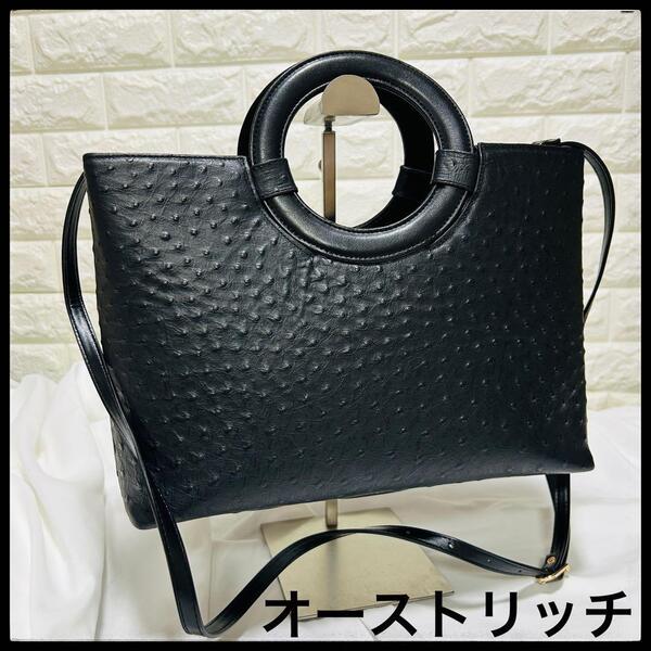 オーストリッチ ショルダーバッグ ブラック 黒 ハンドバッグ エキゾチックレザー OSTRICH VAPHIE