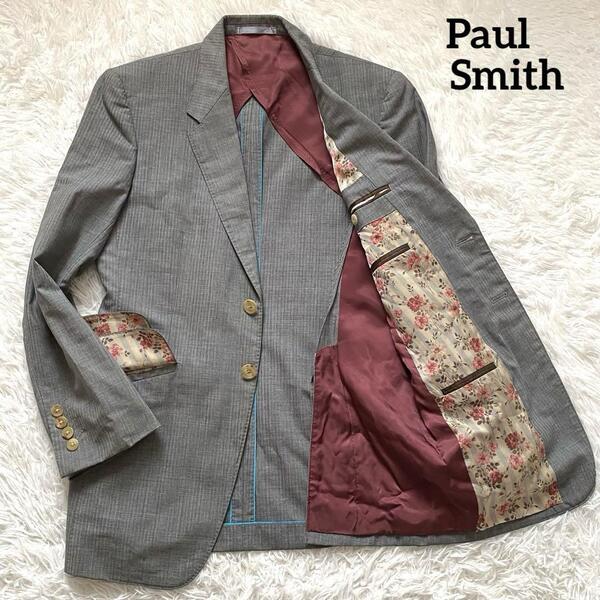 D80 Paul Smith ポールスミス テーラードジャケット グレー S表記 裏地花柄
