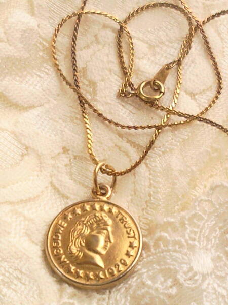 コインネックレス◆USA製コインペンダント◆ONE DIME 1929 レプリカコイン 金貨風ヴィンテージ男女兼用品アンティークジュエリー◆送料無料