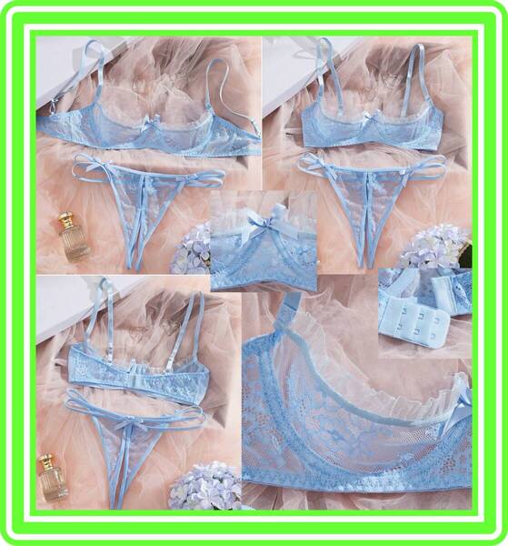 ★超素敵★アンダーワイヤー★約ハーフカップ★レースメッシュ★シースルー★約1/2カップ★クロッチレス★大人可愛い★P179
