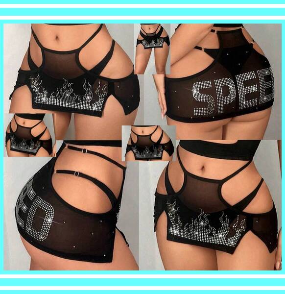 超素敵★デザインが超可愛い★ミニスカート★Tアバック付★メッシュシースルー★カットアウト★フロントダブルスリット★L99