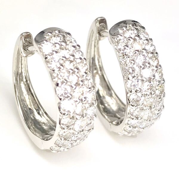 天然ダイヤモンド 1.00ct 中折れ式パヴェフープピアス PT950
