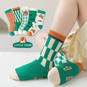 まとめて売り 新品 子供靴下 5足セット 女の子 ピンク ソックス 男の子 タイガー TIGER 韓国 人気 ショートソックス