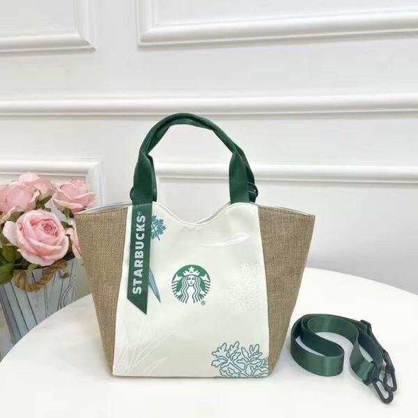 新品スターバックス スタバトートバッグ 海外限定 ハンドバッグ スタバ日本未発売トートバック スタバ STARBUCKS ホワイト 磁石止め式