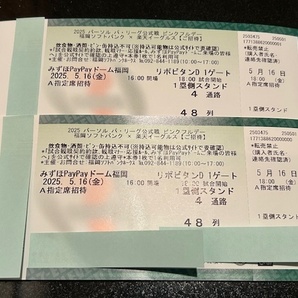【2025年5月16日(金) ピンクフルデー】1塁側A指定席2枚 48列