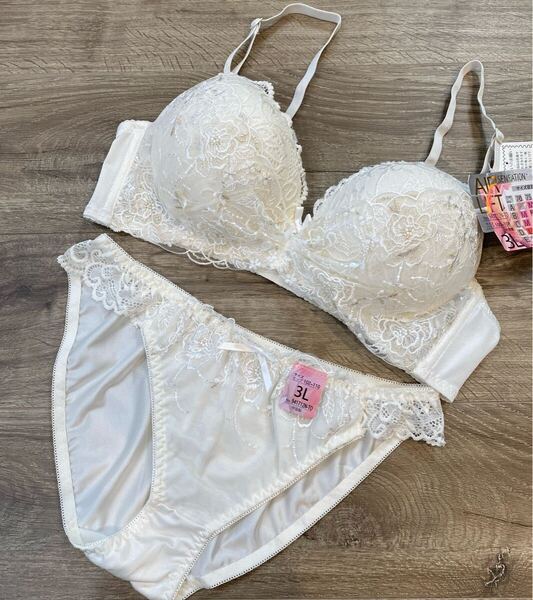 新品 3Lブラ&ショーツセット ノンワイヤーブラジャー 大きいサイズ グラマーサイズ 花柄