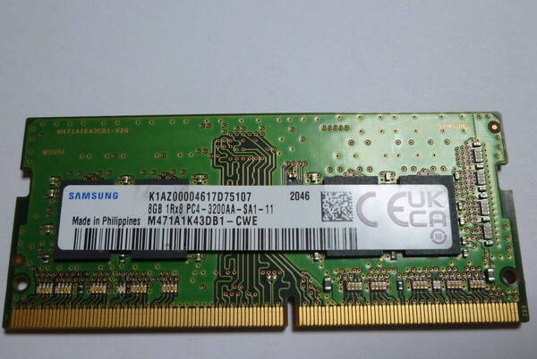 SAMSUNG DDR4-3200(PC4-25600) DDR4 8GB ノート用 260ピン ddr4 Non-ECCメモリ/ECC無し 中古品動作品