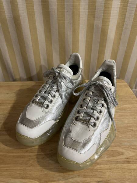 定価15万超 美品 Jimmy Choo ジミーチュウ スニーカー ダイヤモンド サイズ 40 1/2 レザー