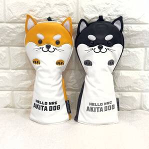 【FW】ゴルフクラブヘッドカバー 秋田犬 黄色 黒色 2点セット フェアウェイ
