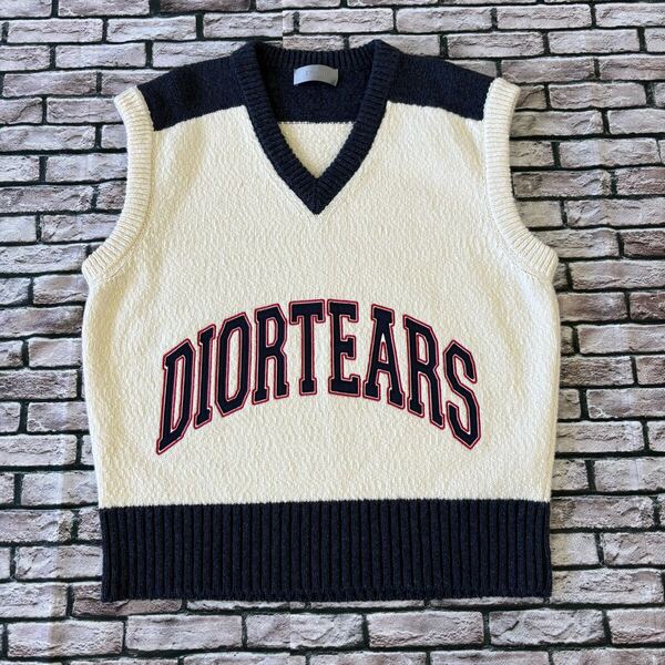 極美品★DIOR×DENIM TEARS ディオール×デニムティアーズ★23AW 393M654AT657 ロゴワッペンカラー切替Vネックニットベスト