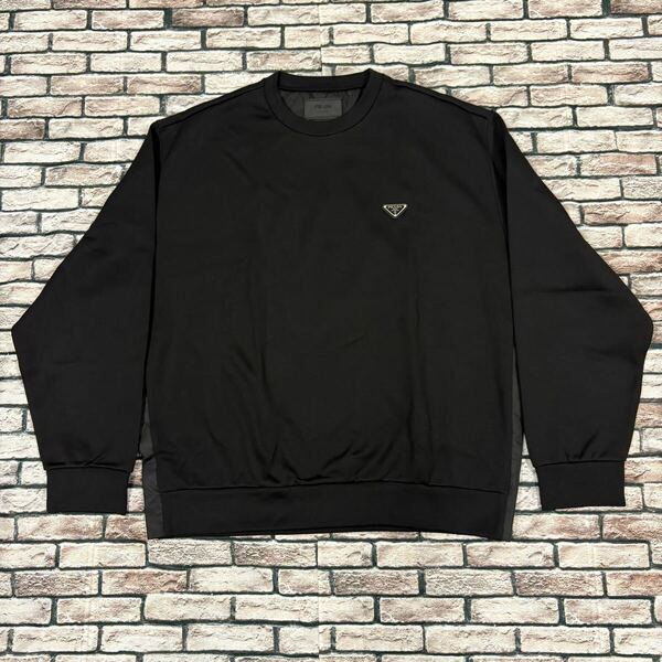 極美品★PRADA プラダ★22AW UJL30A S222 110Q Technical Cotton Sweatshirt トライアングルプレートテクニカルスウェットカットソー