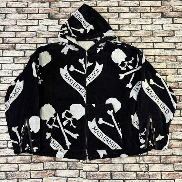 極美品★MASTERMIND WORLD マスターマインドワールド★20SS MW20S04 BL003 007 総スカルロゴパイルジップアップフーディー パーカー