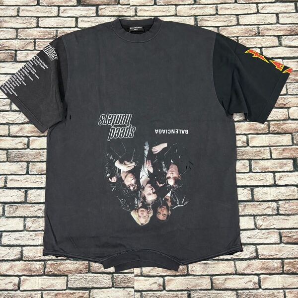 極美品★BALENCIAGA バレンシアガ★22SS 698811 TMVC9 SPEED HUNTER UP SIDE DOWN スピードハンターメタルロゴ再構築オーバーサイズTシャツ