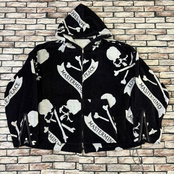 極美品★MASTERMIND WORLD マスターマインドワールド★20SS MW20S04 BL003 007 総スカルロゴパイルジップアップフーディー パーカー