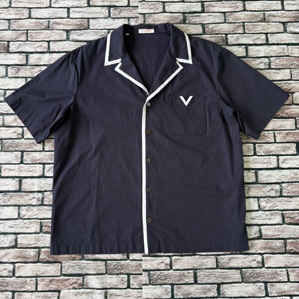 ★VALENTINO ヴァレンティノ★5V3AAV914W Cotton Poplin Vacation Shirt パイピングヴァケーション半袖シャツ