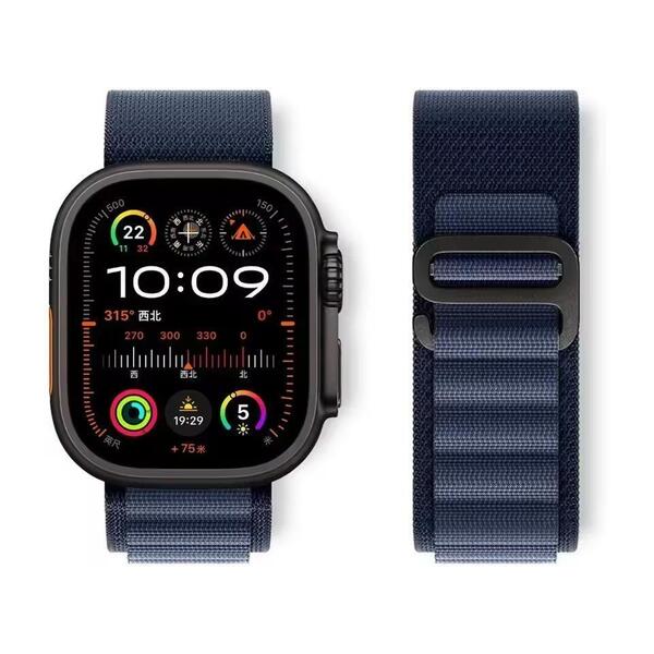 【送料込み】2023/09 42/44/45/46/49mm アップルウォッチ ネイビー/ブラック アルパイン ループ ナイロン バンド Apple Watch