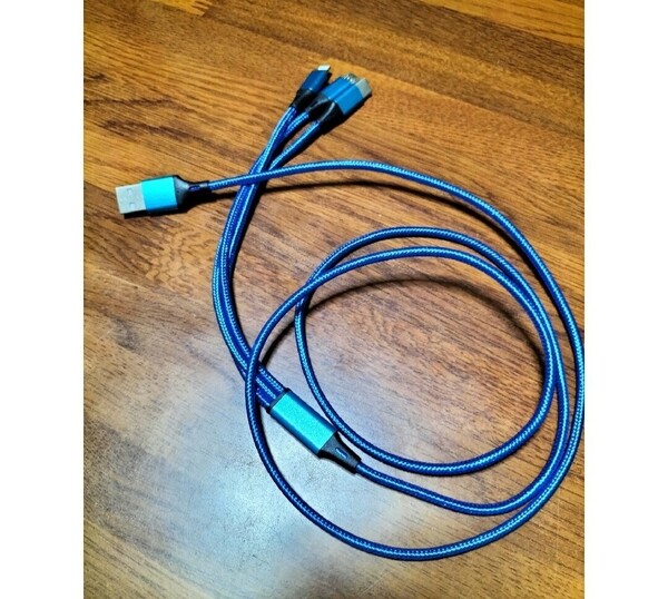 3in1 充電ケーブル 急速充電 タイプc iphone ケーブル 約1.2m lightning ケーブル 耐久性 折れ防止 iPhone Android ブルー 青色 スマホ