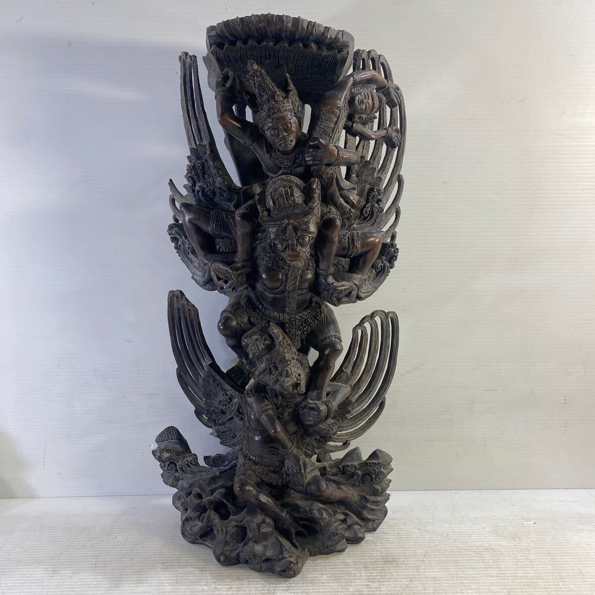 バリ島 ガルーダとヴィシュヌ神 木彫り 金粉塗装 置物 魔よけ 高