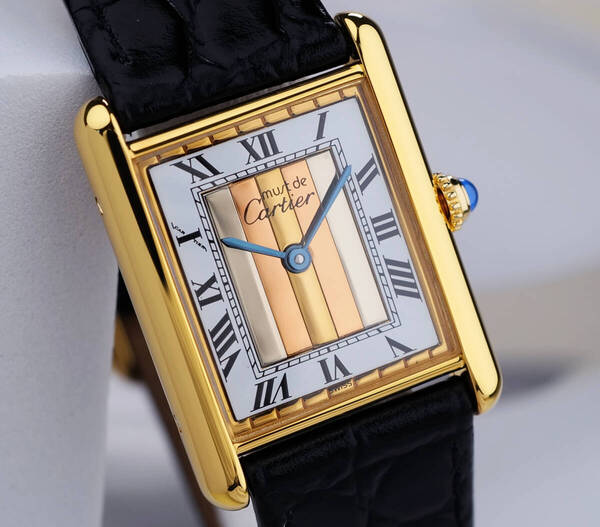 美品 カルティエ マスト タンク スリーカラーゴールド ストライプ LM Cartier