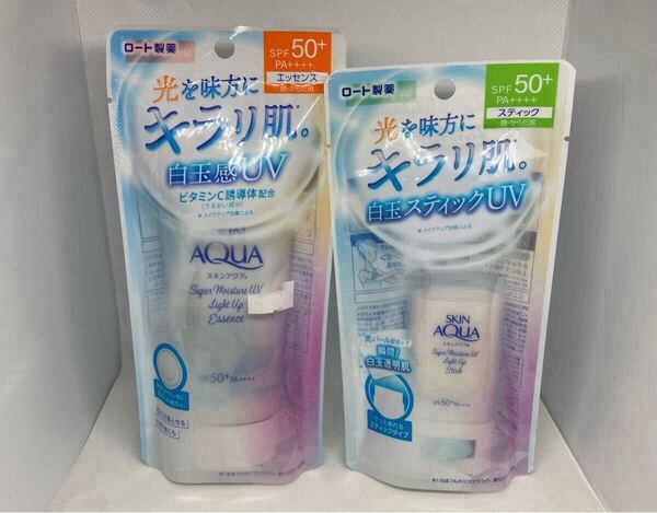 【2個セット】スキンアクア スーパーモイスチャーUV ライトアップエッセンス、ライトアップスティック 日やけ止め 日焼け止め ロート