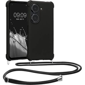 kwmobile スマホショルダー ASUS Zenf ケース - TPU カバー 肩掛け ストラップ付き 黒色 290