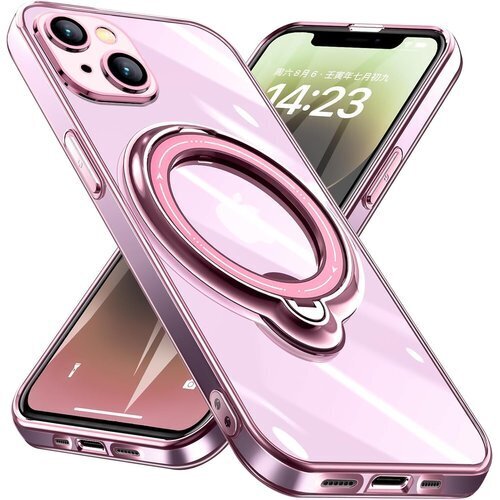 iPhone 15 用 ケース リング付き クリア磁気 アイフォン用 ケース ピンク W-DDCX-48-02 456