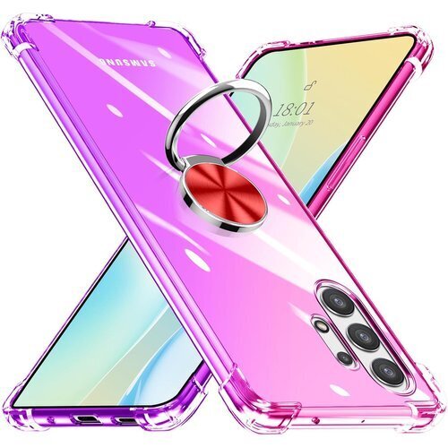 Galaxy A32 5G ケース リング付き 透明 り傷防止 保護カバー ピンク/パープル KC64-125 721