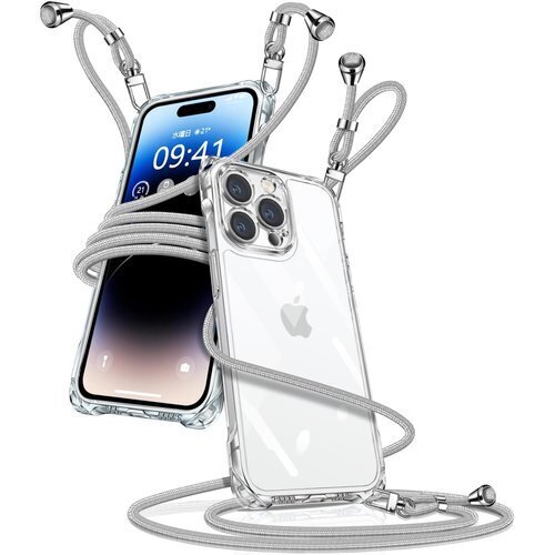 iPhone 14 Pro Max ケース クリア シ し可能 落下防止 紛失防止 ワイヤレス充電対応 シルバー 738