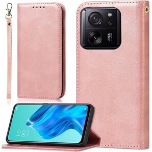 Xiaomi 13T/13T Pro ケース 手帳型 バー カード入れ スタンド 落ち着いた色 レトロ ピンク 790