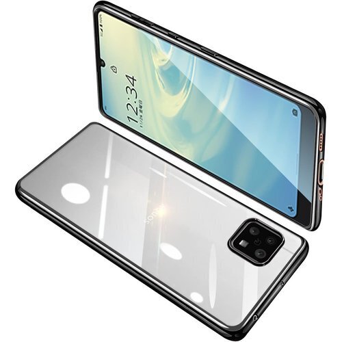 AQUOS Sense6 ケース クリア SHG05 付き 軽薄 耐久 携帯便利 全面保護 黄変防止 ブラック 1097
