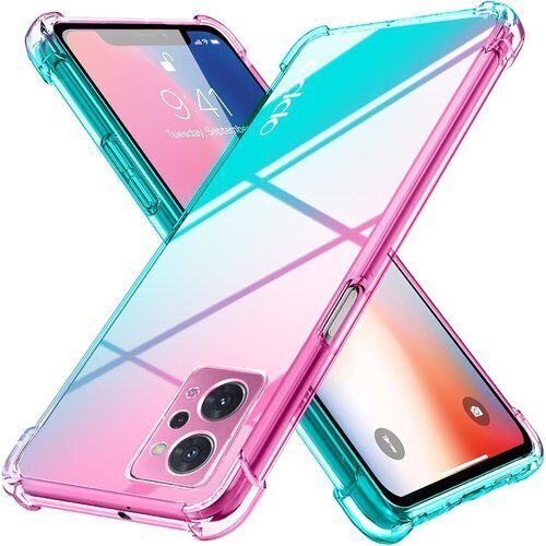 OPPO Reno7 A ケース クリア 薄型 グラデ 携帯カバー ピンク/グリーン MD-JBK-019-02 315