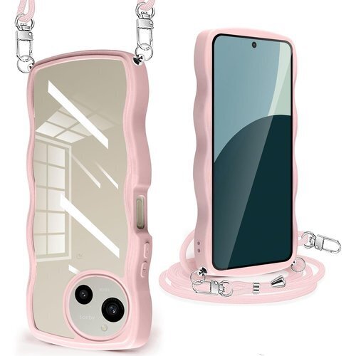 AQUOS R9 ケース クリア ショルダー ストラッ 肩掛け TPU 薄型 軽量 ワイヤレス充電対応 ピンク 179