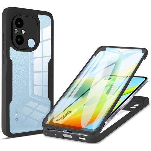 Redmi 12C ケース『AFINER』 360° ー 軽量 薄型 衝撃吸収 擦り傷防止 着脱簡単 ブラック 196