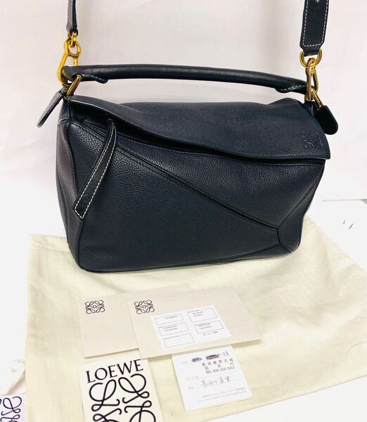 良品 定価57万 LOEWE ロエベ ハンドバッグ パズルバッグ 32212KBS20 ショルダーバッグ マリン 証明カード