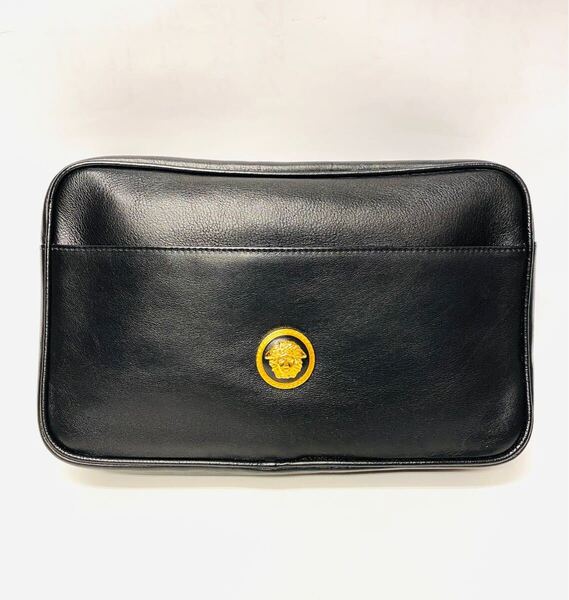 未使用 GIANNI VERSACE ジャンニヴェルサーチ 高級 セカンドバッグ クラッチバッグ オールレザー ブラック イタリア製