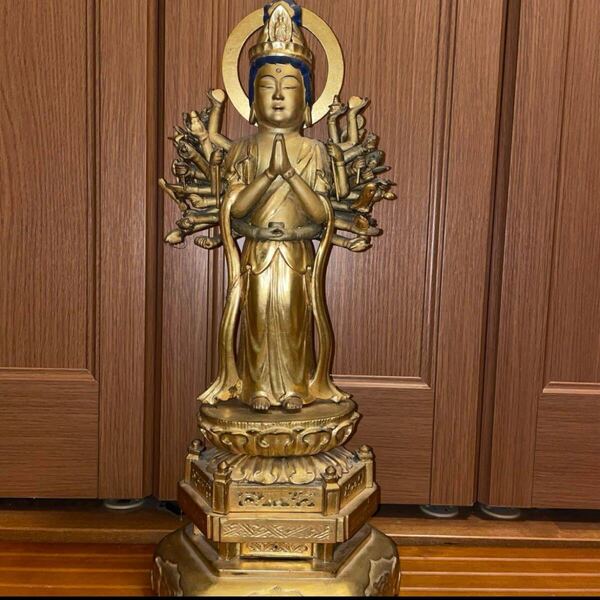 木彫 鍍金千手観音立像 極上 60cm 大型 仏像 仏教美術 立像 仏具 時代市場 六角台座