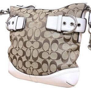 極美品 COACH コーチ 3574 ショルダーバッグ シグネチャー ソーホー キャンバス レザー 斜め掛け ベージュ ホワイト 白 レディース