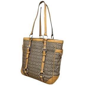 コーチ COACH トートバッグ 肩掛け ショルダーバッグ F12344 ターンロック ミニシグネチャー キャンバス エナメルレザー ベージュ