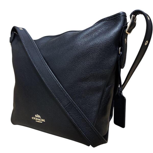 極美品 コーチ COACH レザー ショルダーバッグ シボ革 35775 斜め掛け ロゴ 金具 クロスボディ メッセンジャーバッグ 黒 ブラック