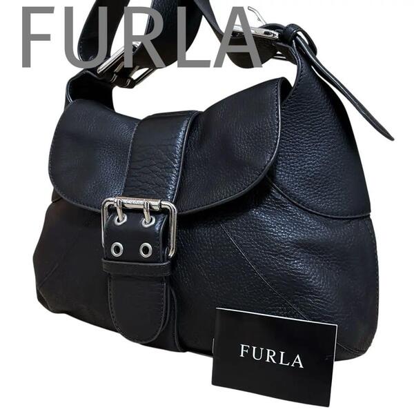 極美品 FURLA フルラ レザー ショルダーバッグ ワンショルダーバッグ y2k 斜め掛け 肩掛け ブラック 黒 セミショルダーバッグ レディース