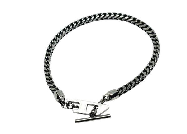 美品 ディーゼル DIESEL ブレスレット チェーン Dロゴ シルバー ステンレス トグル式 アクセサリー メンズ レディース