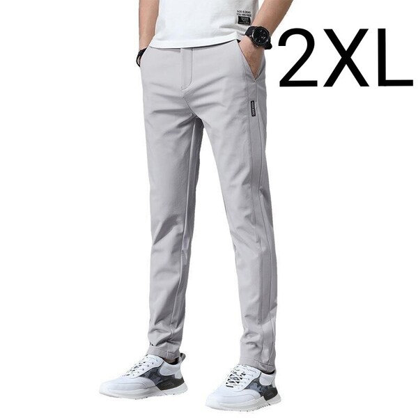 ゴルフ パンツ 2XL グレー ストレッチ 通勤 仕事 ビジネス オフィス カジュアル アイスシルク スタイリッシュ スマート
